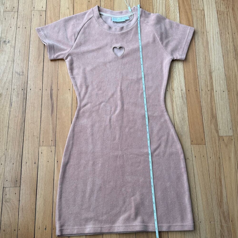 Saski Pink Blush Sweetheart Cut Out Terry Cloth Mini Dress Size XS NWOT - Picture 12 of 12